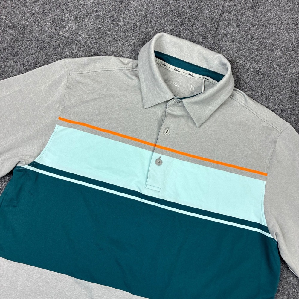 Walter Hagen 11 Majors Mens Size Small Grey Colorblock Striped Golf Polo Shirt